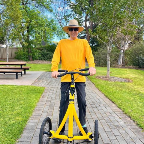 Graham testing the alinker walking bike